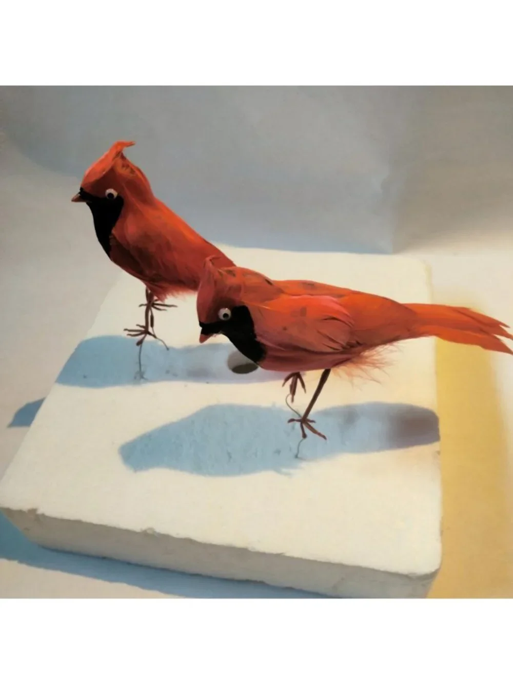 Red Cardinal Bird Figurine Feathered Wire Craft Pick Lot 2